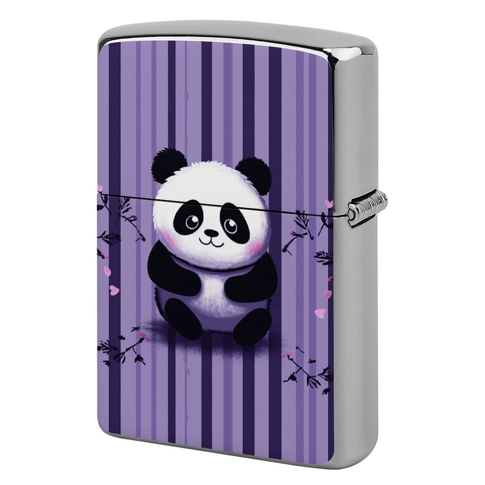 Purple Striped Panda Lighter Case for Men, Personalized Lighter Cover for Valentine's Day Gifts, Flip-Top Lighters Shell for Outdoor, Portable Lighters Protective Sleeve