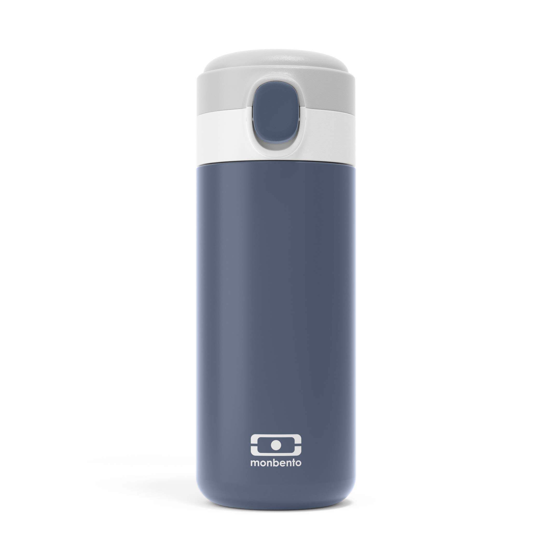MONBENTO - Insulated Bottle MB Pop Infinity - 360ml - Leakproof - Hot/Cold Up to 12 Hours - Small Water Bottle for Kids School/Park or for Adult to Slip into Handbag - BPA Free Food Grade Safe - Blue