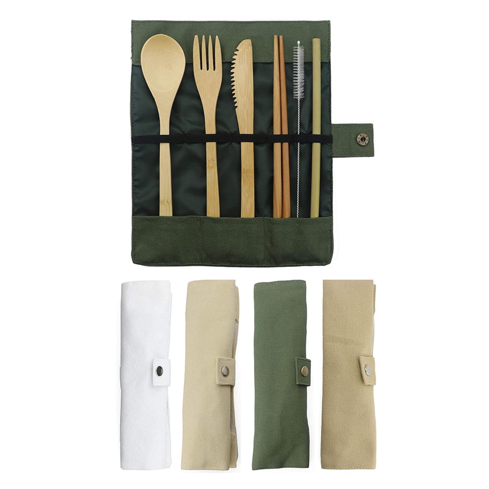 Ensemble de Couverts en Bois de fête 7 pièces Ensemble de Vaisselle en Paille de Bambou avec Sac en Tissu Couteaux Fourchette Cuillère Baguettes Voyage Exceptionnel