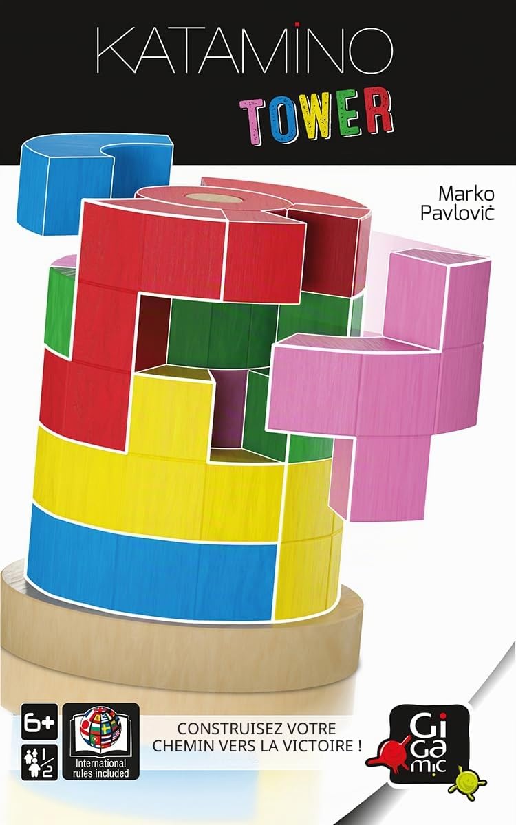 GIGAMIC, Katamino Tower - Jeu Familial en Bois - 1 à 2 Joueurs - À partir de 6 Ans et Plus - 15 Minutes - Allemand - Multilingue