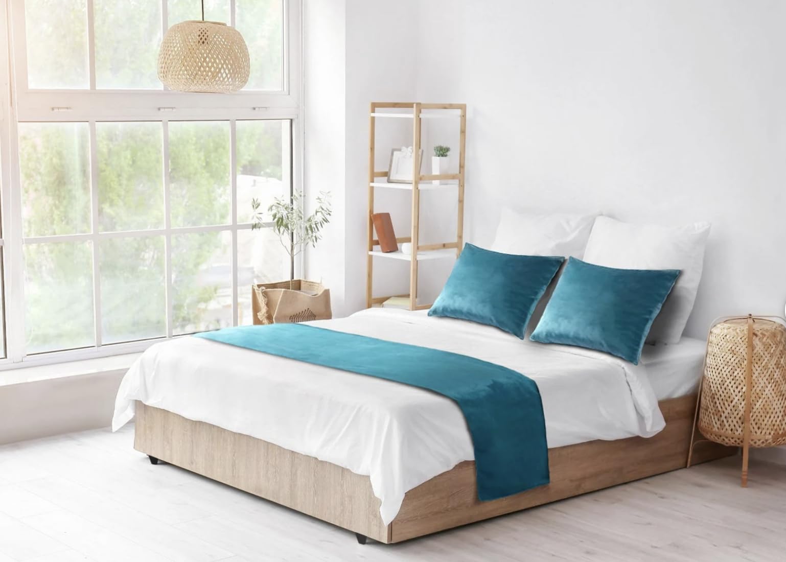 Velvet Bed Runner Bed Scarf Handmade Reversible Perfect For Home and Hotel. (Teal, Queen 48 x 225cm (18" x 88"))