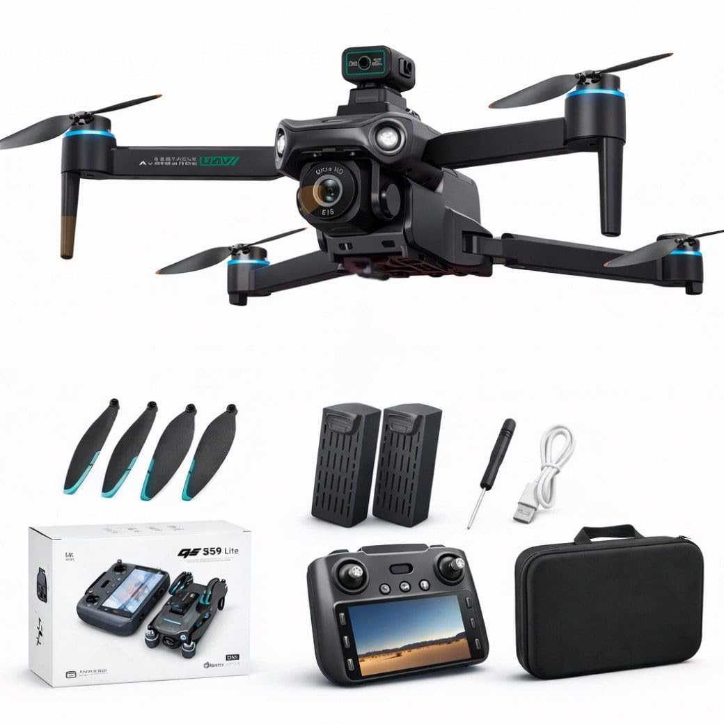RC-Quadrocopter S159,(GPS Drohne mit Displayfernbedienung, 500m Reichweite, faltbare RC-Drohne mit Dual-Kamera), Auto-Rückkehr, Optical-Flow-Stabilisierung & intelligenten Flugmodi