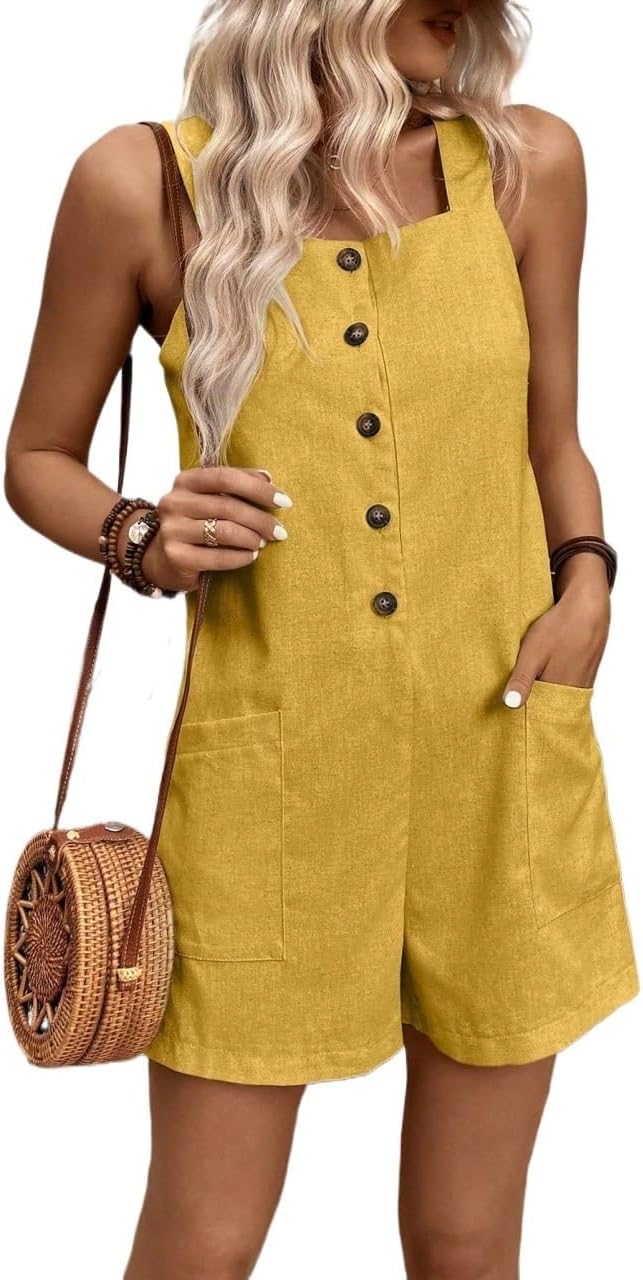 Rompers for Women Summer 2026 Solid Color Casual Jumpsuit With Single Button