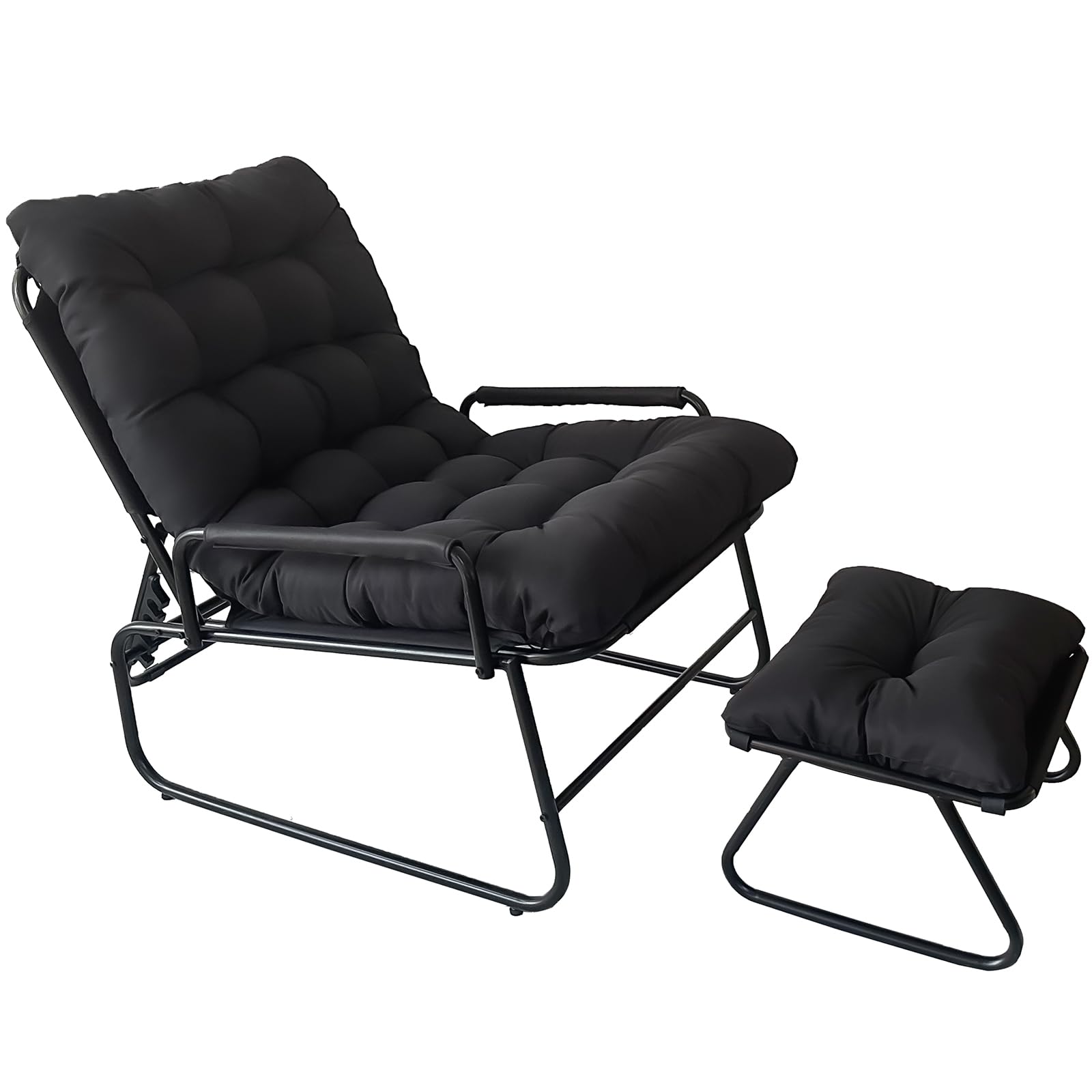 Chaise Longue Inclinable avec Repose-Pieds, Chaise Relax de Jardin, Fonction D'inclinaison à 4 Positions, Coussin Amovible avec Repose, Chaise Longue Détente pour Jardin, Terrasse (Noir)