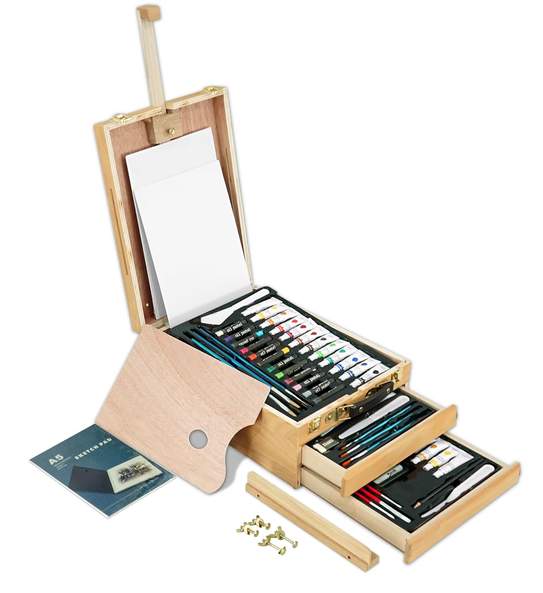 CHELY INTERMARKET Set de Caballete con 94 Piezas – Set de Caballete maletín con Caballete sobre mesa, Pinturas acrílicasy Mucho mas - para Principiantes y Artistas Aficionados