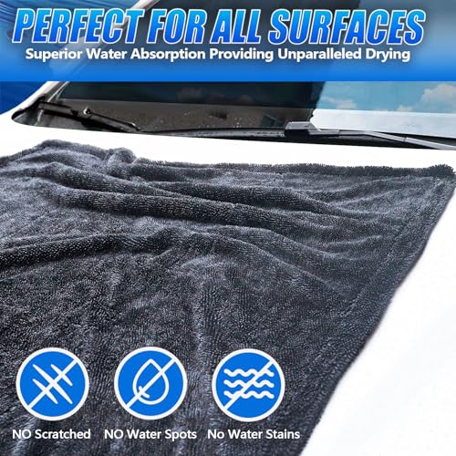 Image of Premium Car Drying Towel, 36x28 inch XL Microfiber Towel, 1300 GSM Microfiber Cleaning Cloth, Super Absorbent, Leaves No Streaks, Scratches, or Water Spots, Dries an Entire Vehicle, Black