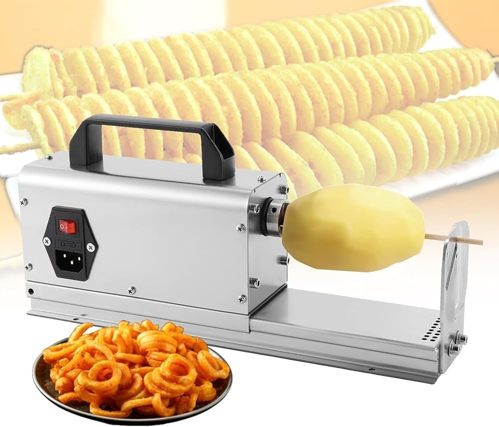Professional Electric Potato Spiral Cutter, Commercial Tornado Slicer for Curly Fries & Twists, Stainless Steel with 2 Blades