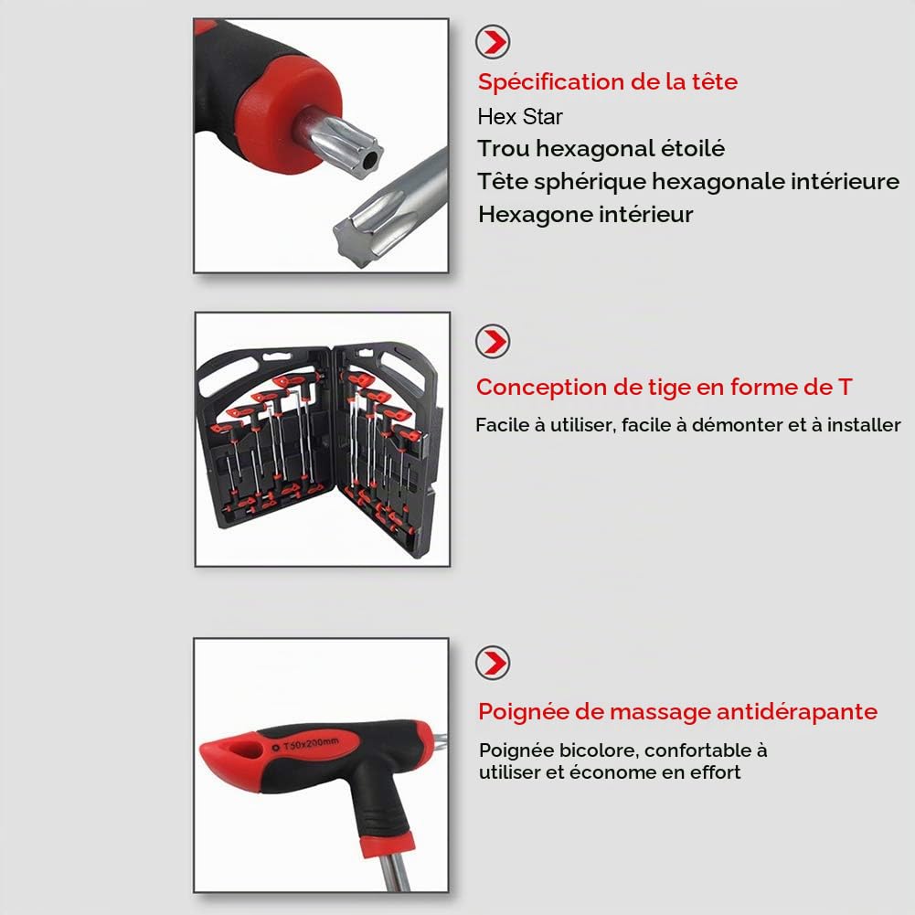 Jeu de clés de tournevis, clé hexagonale clé étoile 16 pièces pour outil de réparation de performance