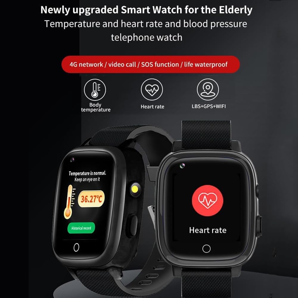Smart Watch con pulsante di emergenza SOS, fotocamera, GPS, videochiamata 4G, promemoria di caduta, test della temperatura, monitor della pressione sanguigna per anziani, demenza, Alzheimer