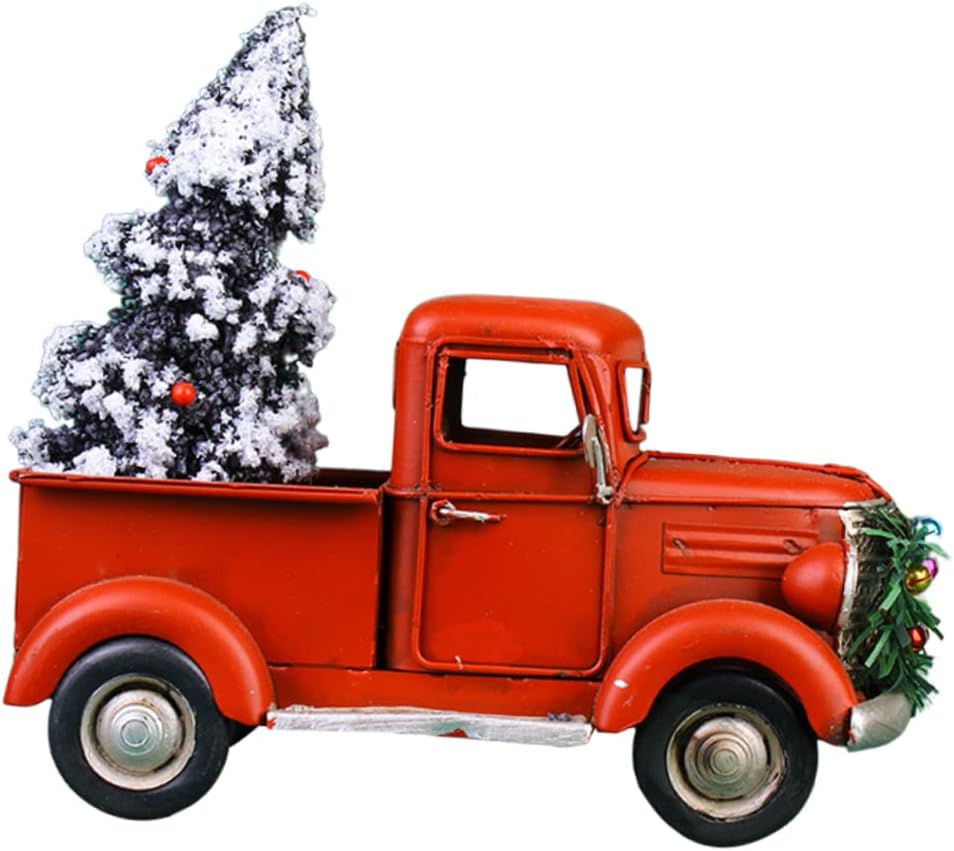 1pc Creative Retro Pickup Truck Ornament Unique Iron Car Model for Christmas Decor Vintage Car Sculpture for Home Office Decoration