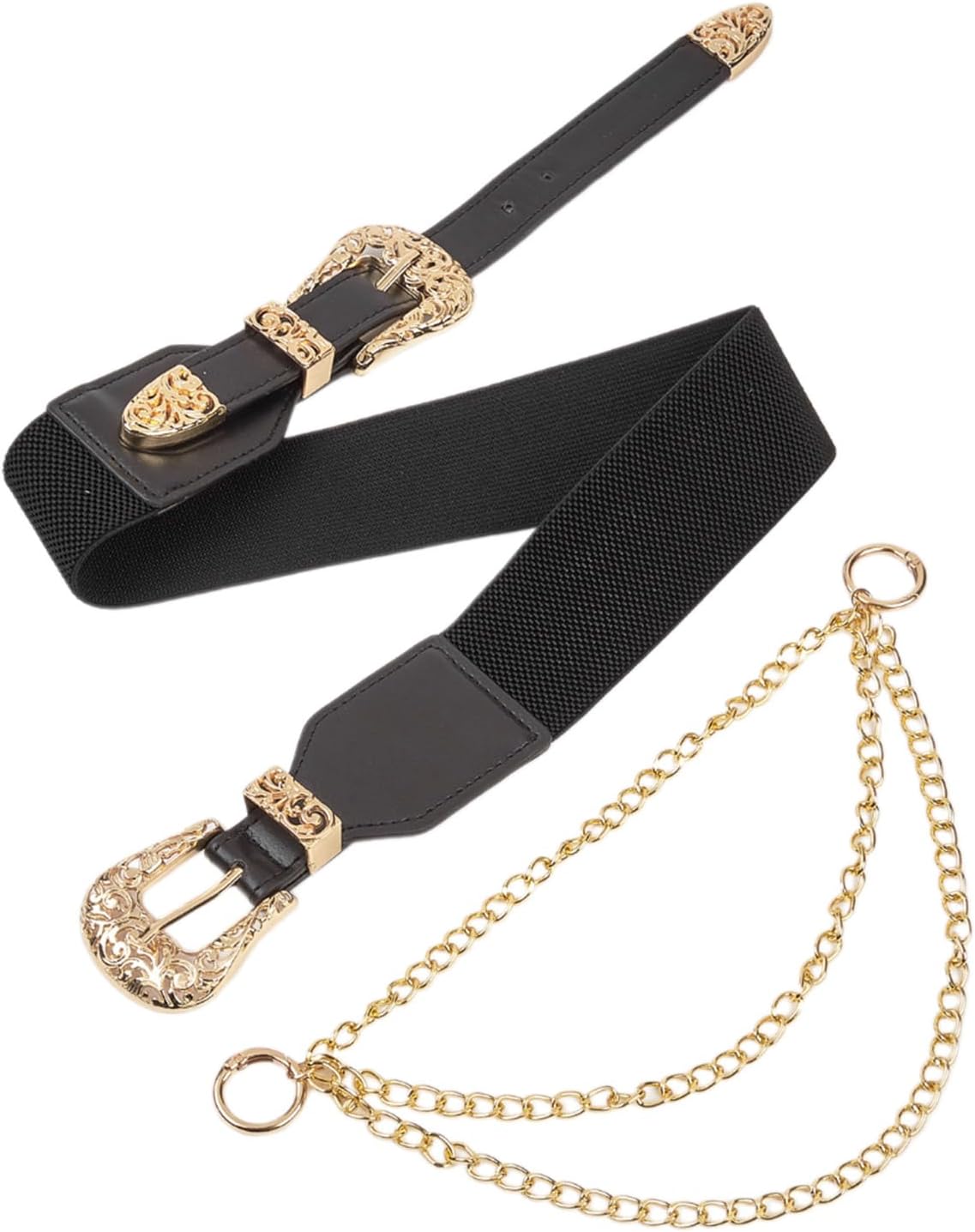 Simple Adult Waist Belt with Adjustable Unique Relief Buckle Waistband PU Waist Belts for Rock Fan Wear Resistant, Black Chain - Image 3