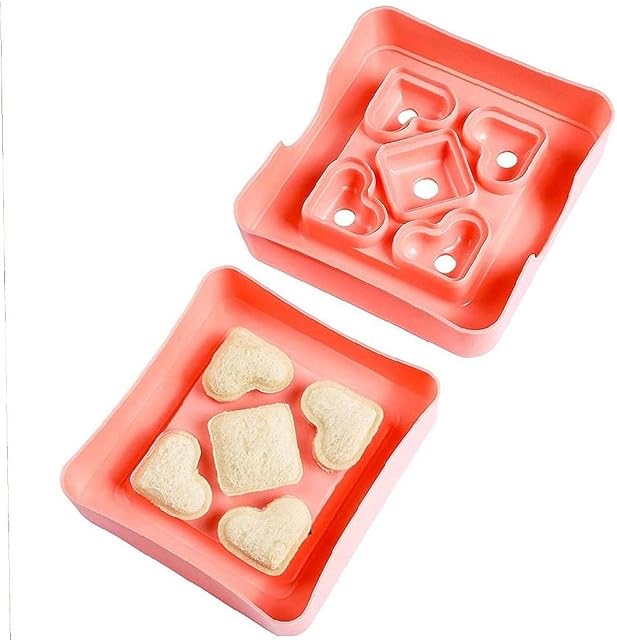 Ruluti Mini Sandwich Cutter and Sealer, Diy Pocket Sandwich Bread Crust Cutter for Lunch Bento Box Snacks Party Platters for Boys Girls, Pink