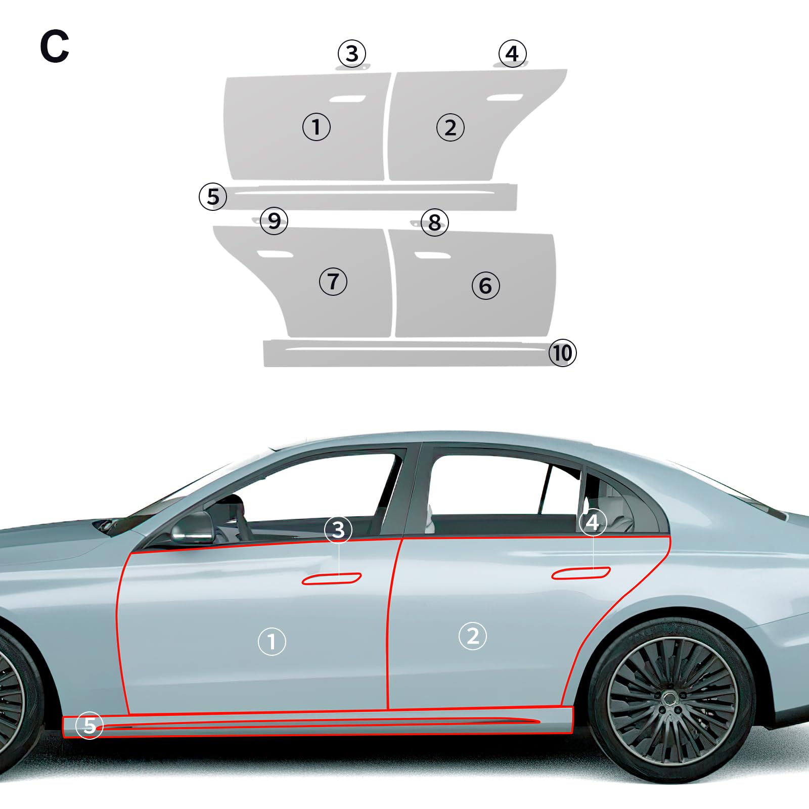 für Mercedes-Benz E-Klasse W214 2024 2025 Auto-Lackschutzfolie Vorgeschnitten TPU Transparent Selbstklebend Regenfest Wasserdicht HD Kratzfest zubehör