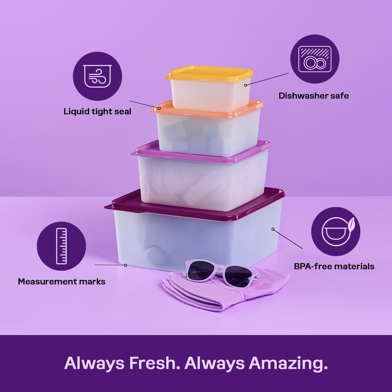 Amazon｜Tupperware キープタブ 4個 積み重ね食品保存セット マルチ