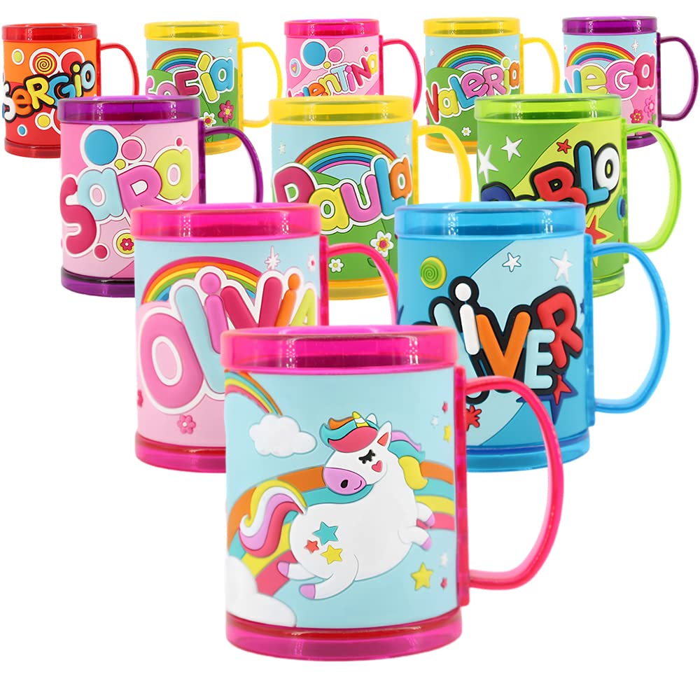 PLUS HOME Taza con nombre personalizado para niñ@,100% a prueba de fugas, sin BPA, 350 ml, para guardería, colegio, viajes y deporte (Nicolas)