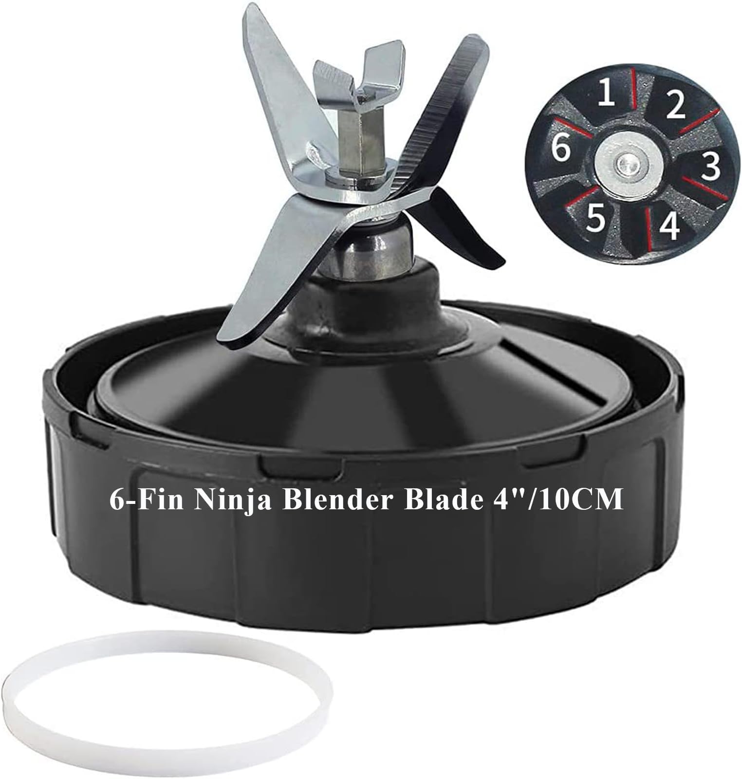 Ninja Blender Replacement Parts, 6-Fin Extractor Blade Assembly for 18oz, 24oz, 32oz Cups - Compatible with Ninja Auto iQ Blenders. (4 inch Blade, Food-Grade plastic & Stainless Steel)