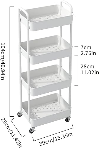 Miniatura 10 de Sywhitta Carrito utilitario de plástico de 3 niveles con asa, carrito de almacenamiento multifuncional para oficina, sala de estar, cocina,