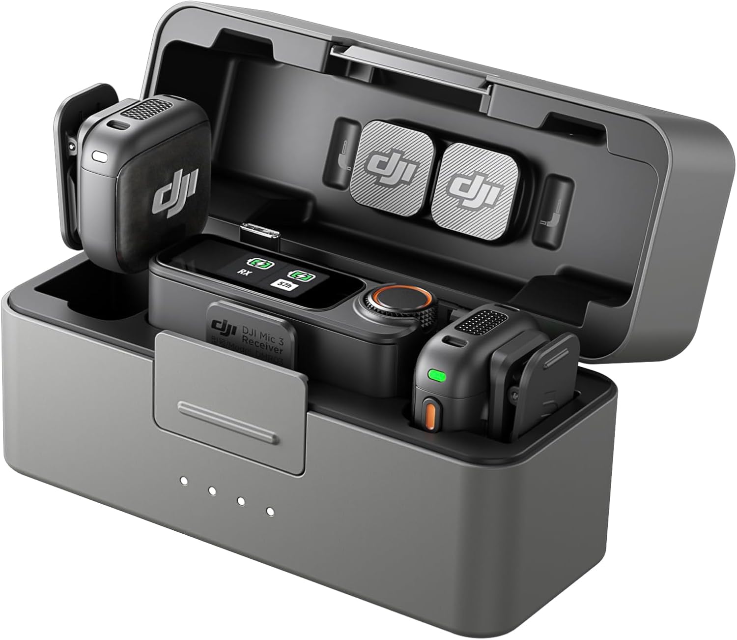 DJI Mic 3 (2 TX + 1 RX + Estuche de Carga), micrófono inalámbrico para iPhone/cámara/Android, Ultraligero, Control de Ganancia adaptativo para Volumen equilibrado, 28 Horas de Uso, vlog
