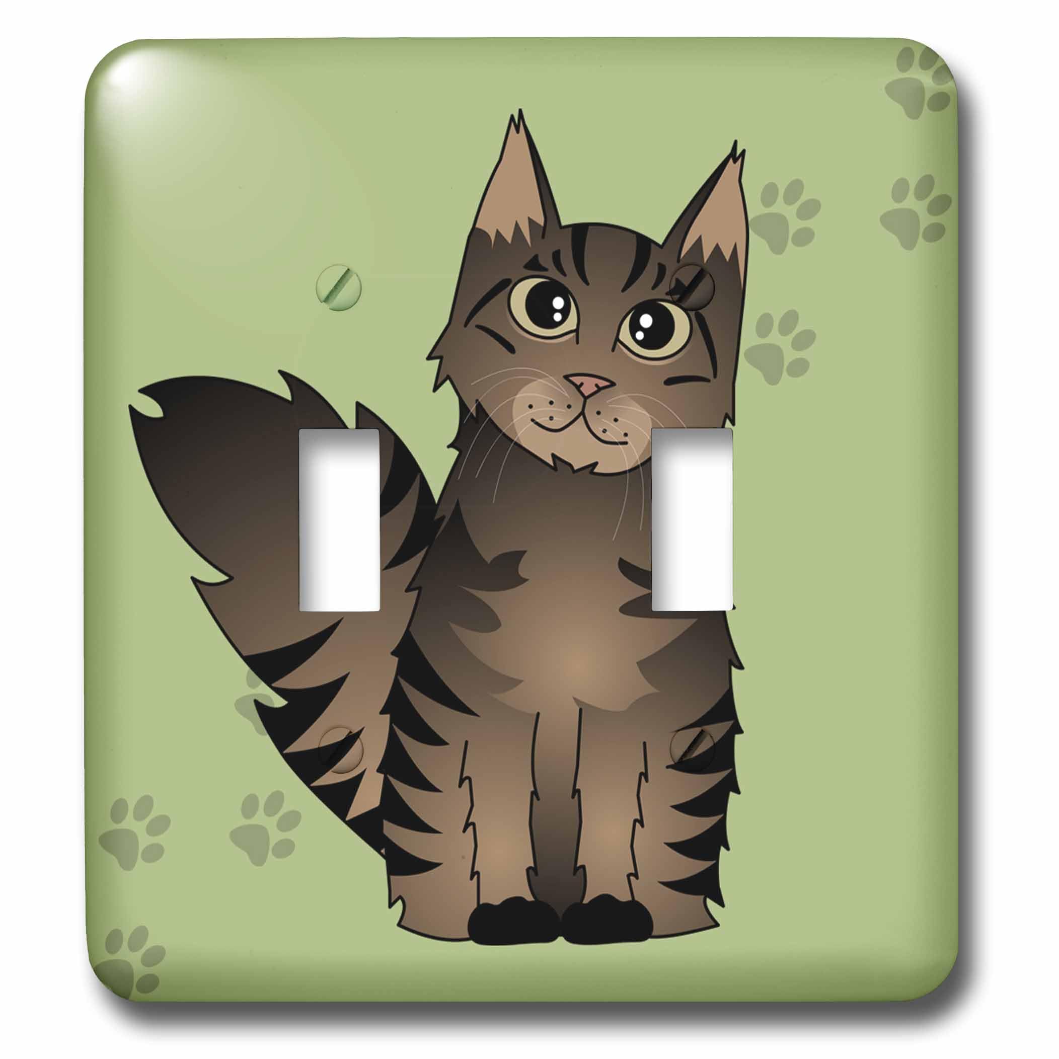 Chat Maine Coon bouton double interrupteur décoratif marron 3dRose lsp