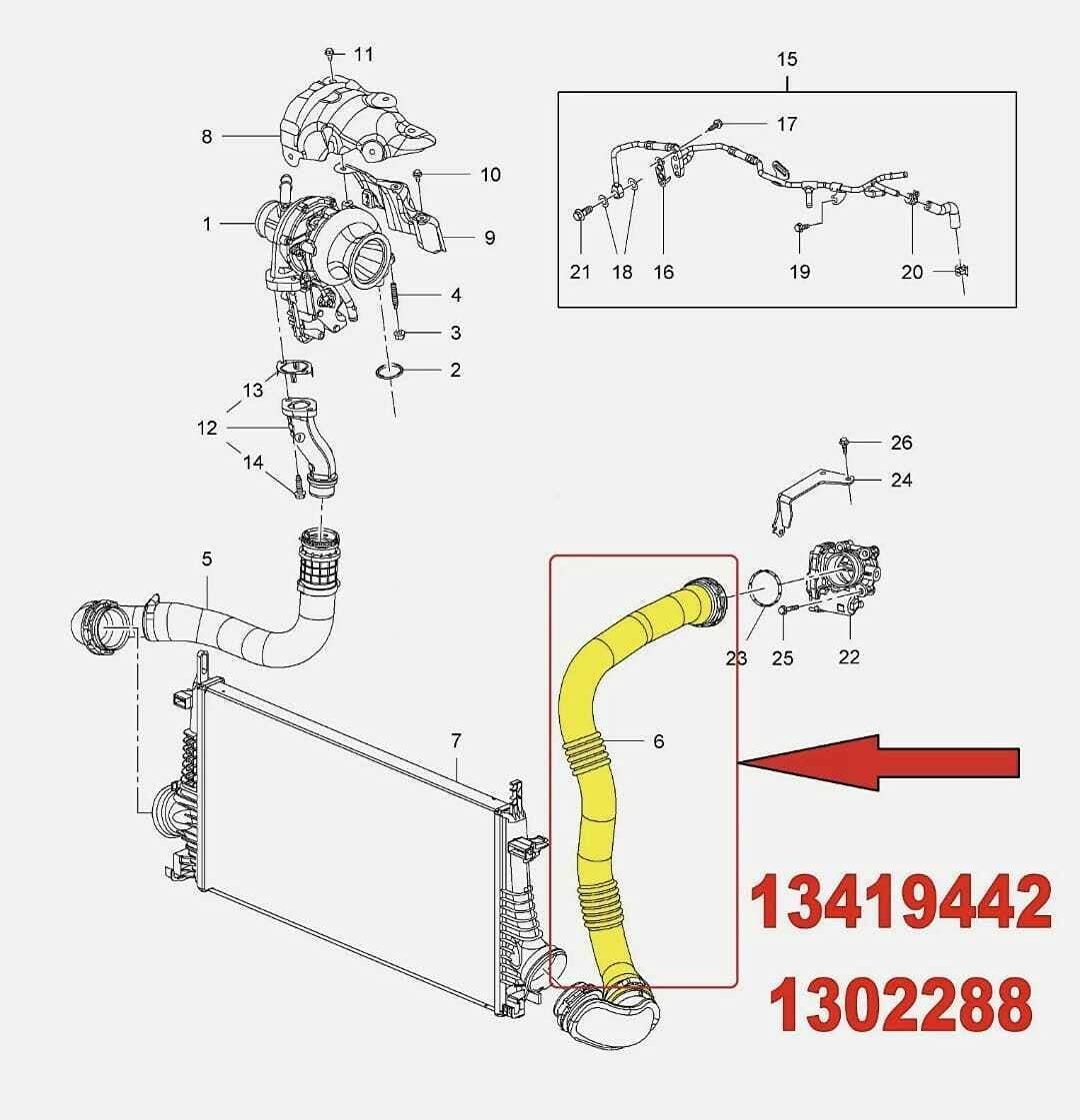 Tubo turbo di ricarica per tubo dell'aria di ricambio per GM OPEL INSIGNIA 2.0 CDTI 170PS 13419442 1302288