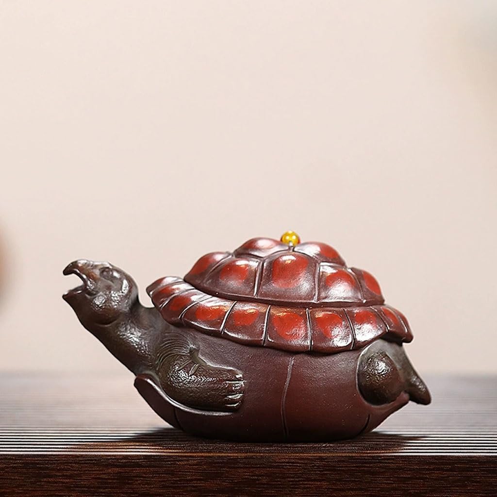 Tetera Hecha a Mano Creativa Tetera De Arcilla Púrpura Hecha A Mano con Forma Tortuga For La Ceremonia del Té Una Sola Persona para Preparar Té de Hojas