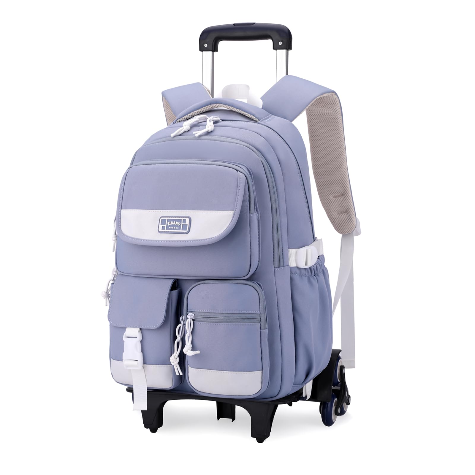 LANSHIYA Solid Color Rolling Backpack for Girls Boys Cute Elementary school bag with wheels,Blue Trolley Bags for Travel