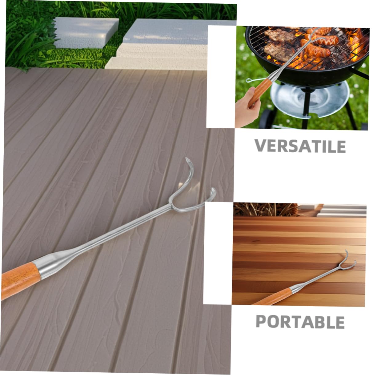 WOONEKY Meat Skewers for Grilling Meat Hook Flipper Outdoor Cooking Hook Stainless Steel BBQ Utensils Butcher Tool