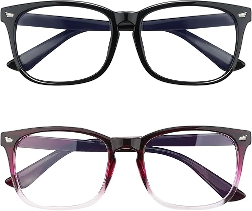 Gafas con filtro de luz azul, paquete de 2 lentes de luz azul para hombre, anteojos de luz azul para mujer, anteojos con luz azul para fatiga ocular