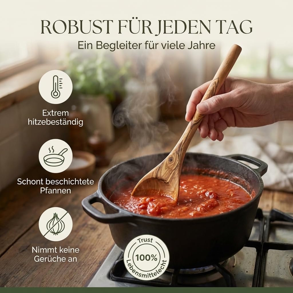 Kochlöffel personalisiert, Olivenholz - Handgemachter Holzkochlöffel mit Gravur als individuelles Geschenk