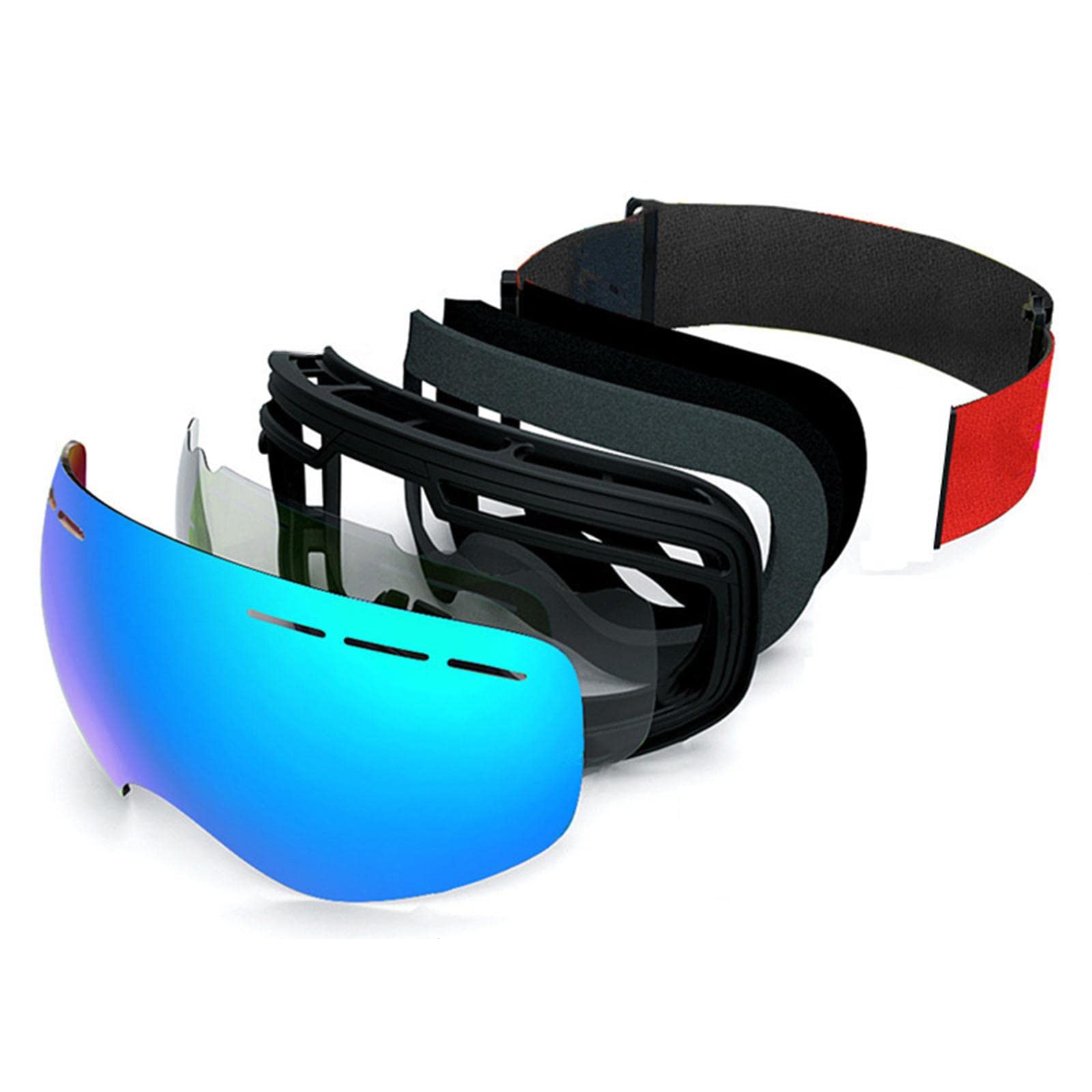 Gafas de Esquí con Lentes Protectoras Desmontables, Protección, Resistentes Al Viento Y Al Polvo, Ideales para Patinaje, Motos de Nieve Y Motocross, Lentes Rojas, Marco Rojo