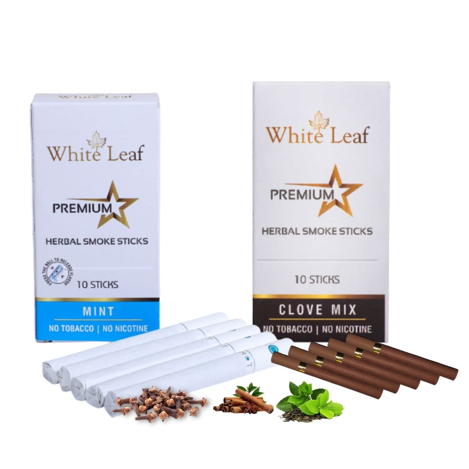 White Leaf Premium Herbal Cigarettes 100% Tobacco & Nicotine Free, Clove, Mint Flavor (Pack of 20) - Ayurvedic Herbs-image-10