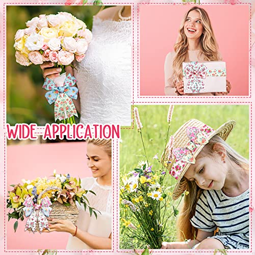 6 Rolls 30 Yards Floral Wired Edge Ribbon 2.5 Inch Burlap Flower Print Ribbons Spring Gift Wrapping Ribbon Vintage Tea Party Decorations For Birthday Wedding Bridal Floral Garden Tea Party Favors #TOP2