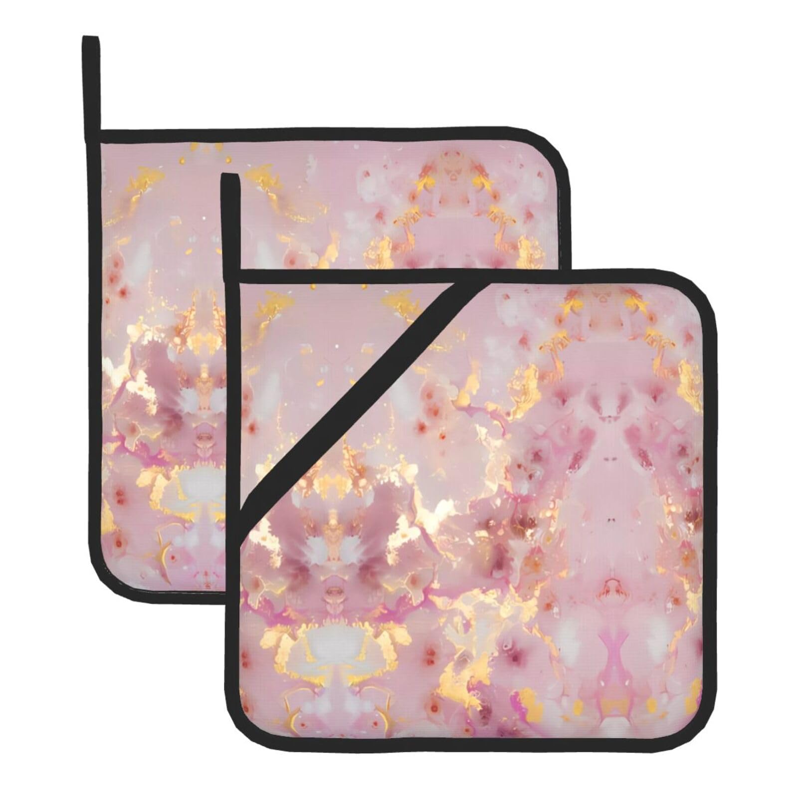 HJFCZH Pink Marble Texture Prints Square Hot Pads for Kitchen Counter - Waterproof Pot Holders, Durable Heat Resistant Throw Layers for Serving, Oven & BBQ - 2 Pack