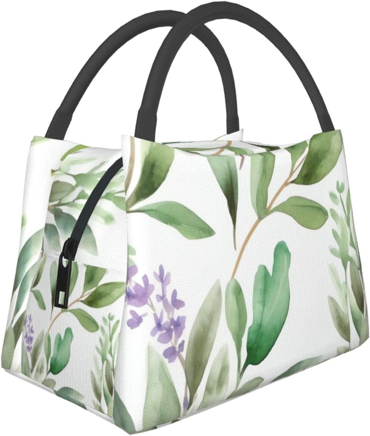 Insulated Lunch Bag For Women Men,Large Leakproof Lunch Box Reusable Lunch Cooler Tote Green Flower Watercolor Herb Sage Leaves And Branches Food Carrier For Work Picnics Travel