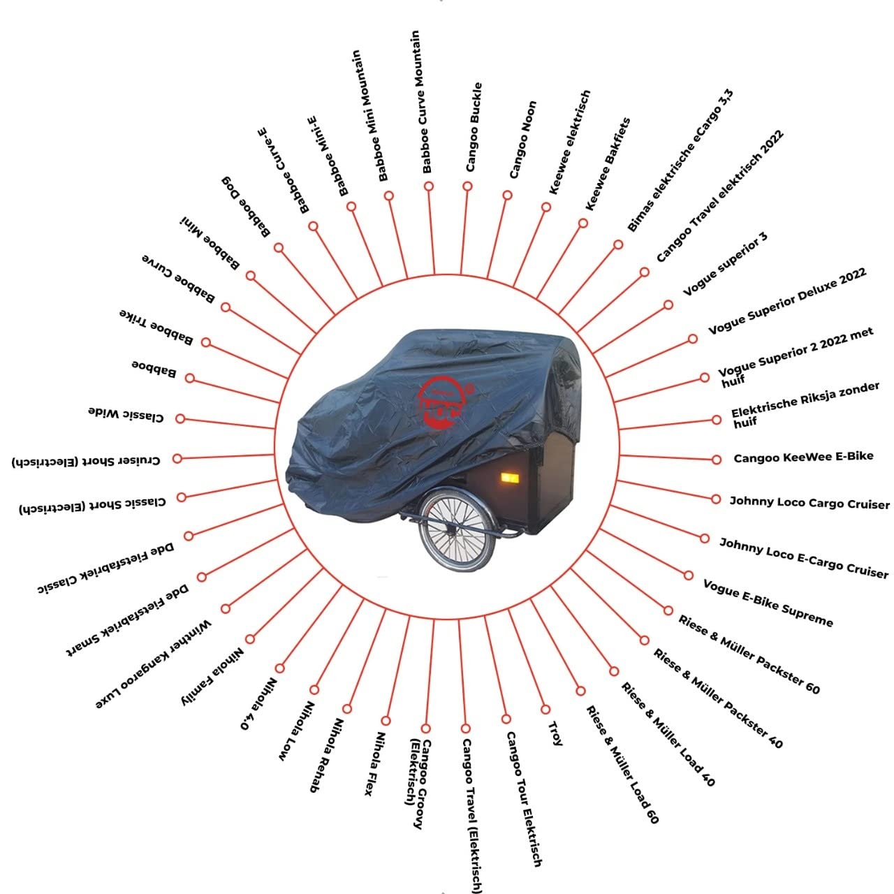 Cargo Bike Cover (XL) for Cangoo, KeeWee, Bimas, Vogue, Riksja, Johnny Loco, Riese & Müller, Troy, Nihola, Winther Kangaroo, Fietsfabriek and Babboe