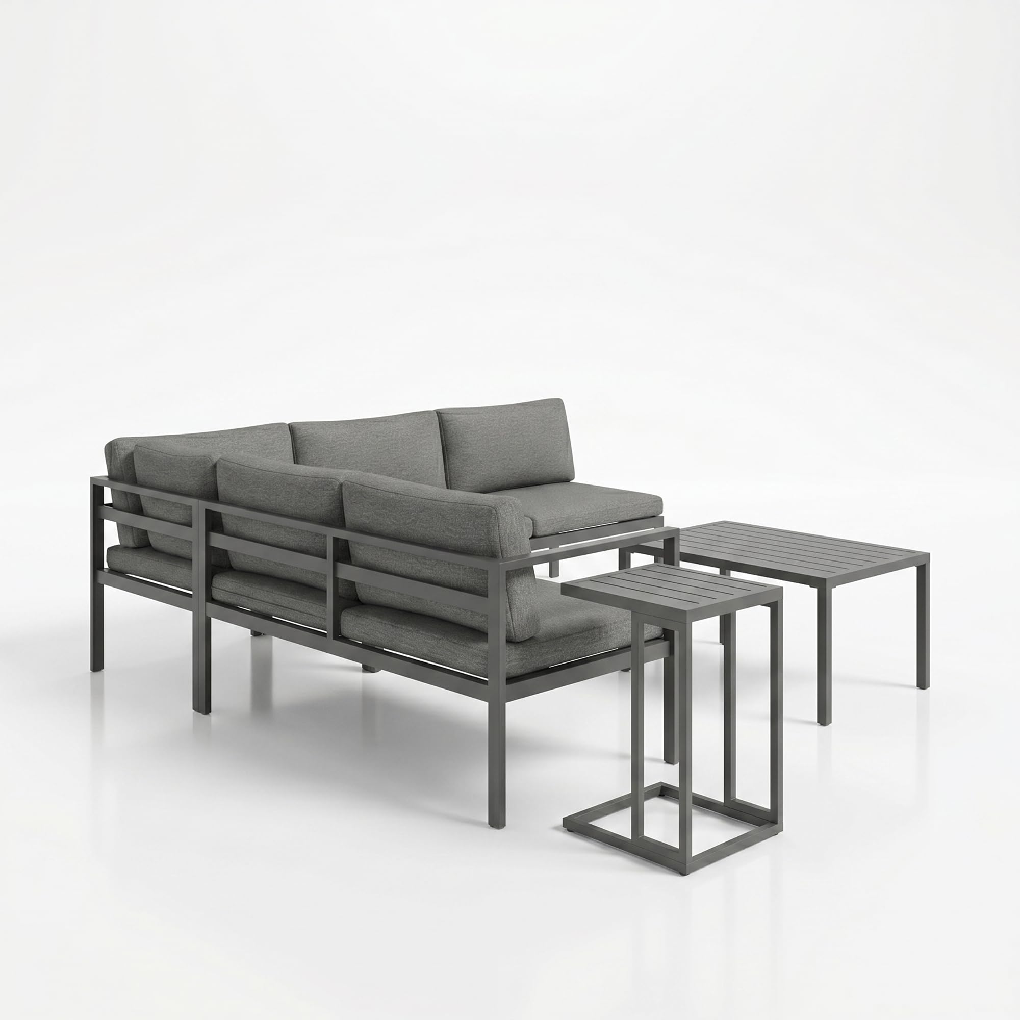 Mucola Gartenmöbel Set Ecklounge Aluminium mit Hocker und Tisch Anthrazit | Sitzgruppe modular kombinierbar, rostfrei, UV-beständig, extra dicke wasserabweisende Bezüge, waschbar, Outdoor, für Balkon