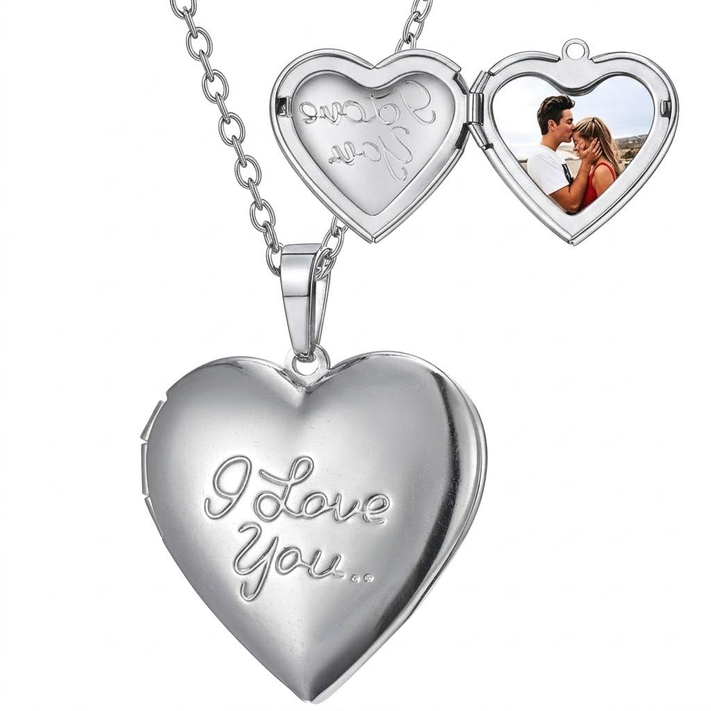 White Gold Plated Openable Heart Memory Photo Locket Pendant for Women And Girls (NK0459)-image-7