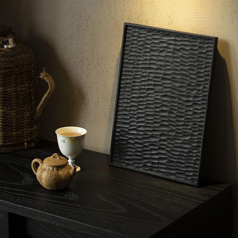 Bandejas Servir Comida Bandeja de Tetera carbón Cera Blanca, Mesa té Seca Rectangular, Bandeja pequeña, Troncos Estilo WABI-sabi for el hogar Mesa Cama