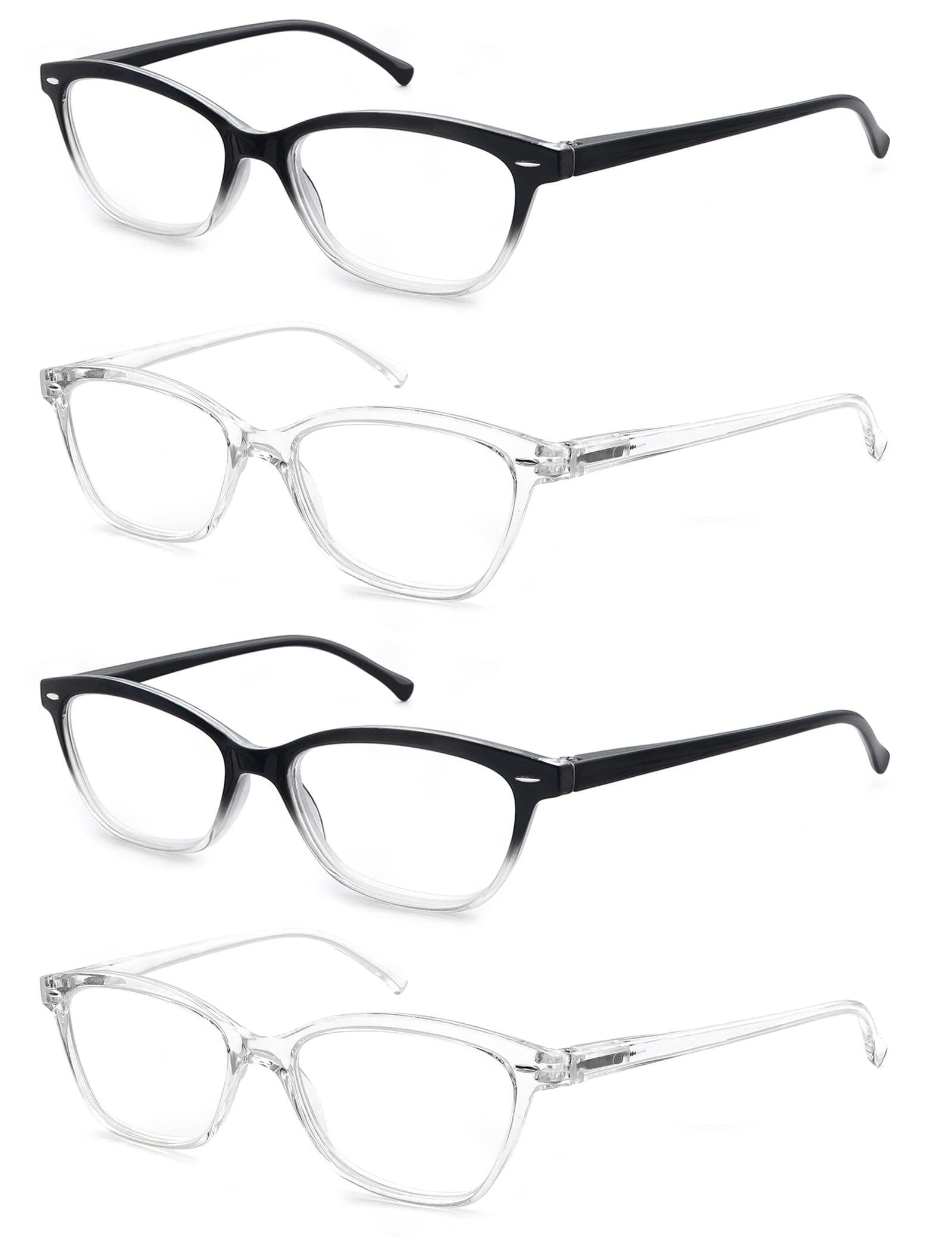 OLOMEE Reading Glasses Womens Ladies Readers +3.25 Stylish Women's Magnifying Cheaters Glasses 4 Pack Lightweight Comfortable Fit (Black,Clear Frames)