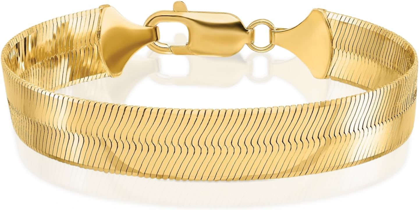 IceCarats 10K Solid Yellow Gold 10mm Chunky Herringbone Chain Flat Bracelet Polished