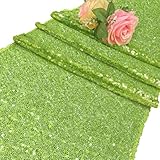 ShinyBeauty 12x72 Inch Olive Green Sequin Table Runner - Shimmering Bling for Wedding, Party, and Event Decor, Customizable and Elegant