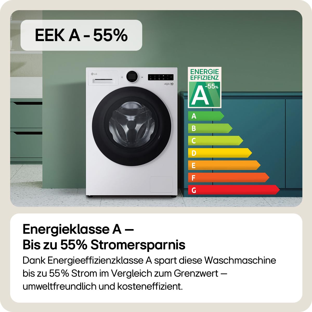 LG F4WX9092 Waschmaschine 9 kg Energieklasse A-55% 1350 U/Min AI Wash TurboWash 360 Weiß