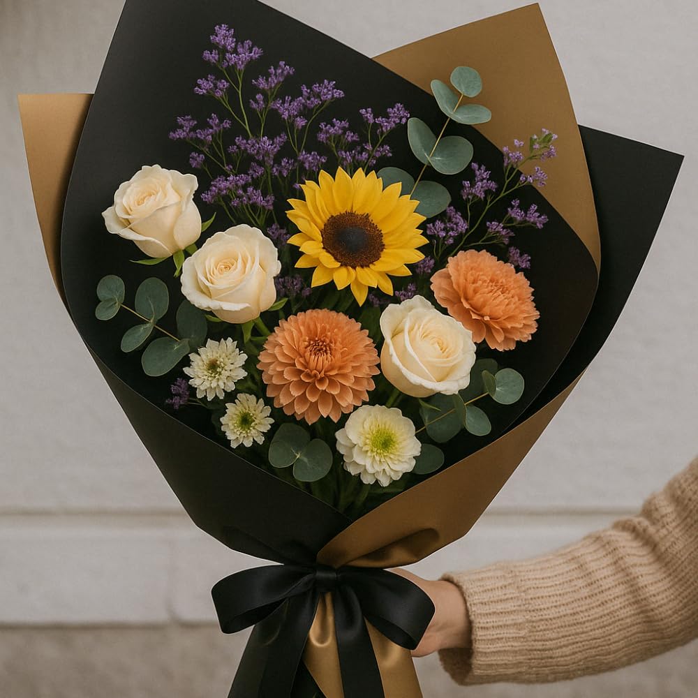 4) – Lot De 20 Feuilles De Papier Cadeau Double Face Motif Fleur Dorée Imperméable, Emballage Cadeau, Bouquet De Fleuriste, 60 Cm X 60 Cm (4