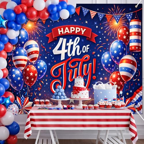Image of BlissYard 4th of July Backdrop Independence Day Patriotic Party Decorations Photo Booth Backdrop 8x6ft Happy Fourth of July Banner Red White Blue Party Supplies Patriotic Holiday Party Decoration