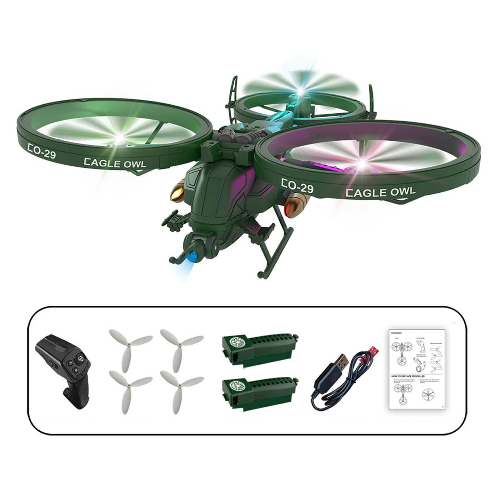 Goolsky Mini Drone con 480P Cámara para Adultos y Niños, 2,4 GHz RC Cuadricóptero con Despegue, Aterrizaje con un Clic/Estabilización de Giroscopio/Orientación Automática/Volteo/Luces LED