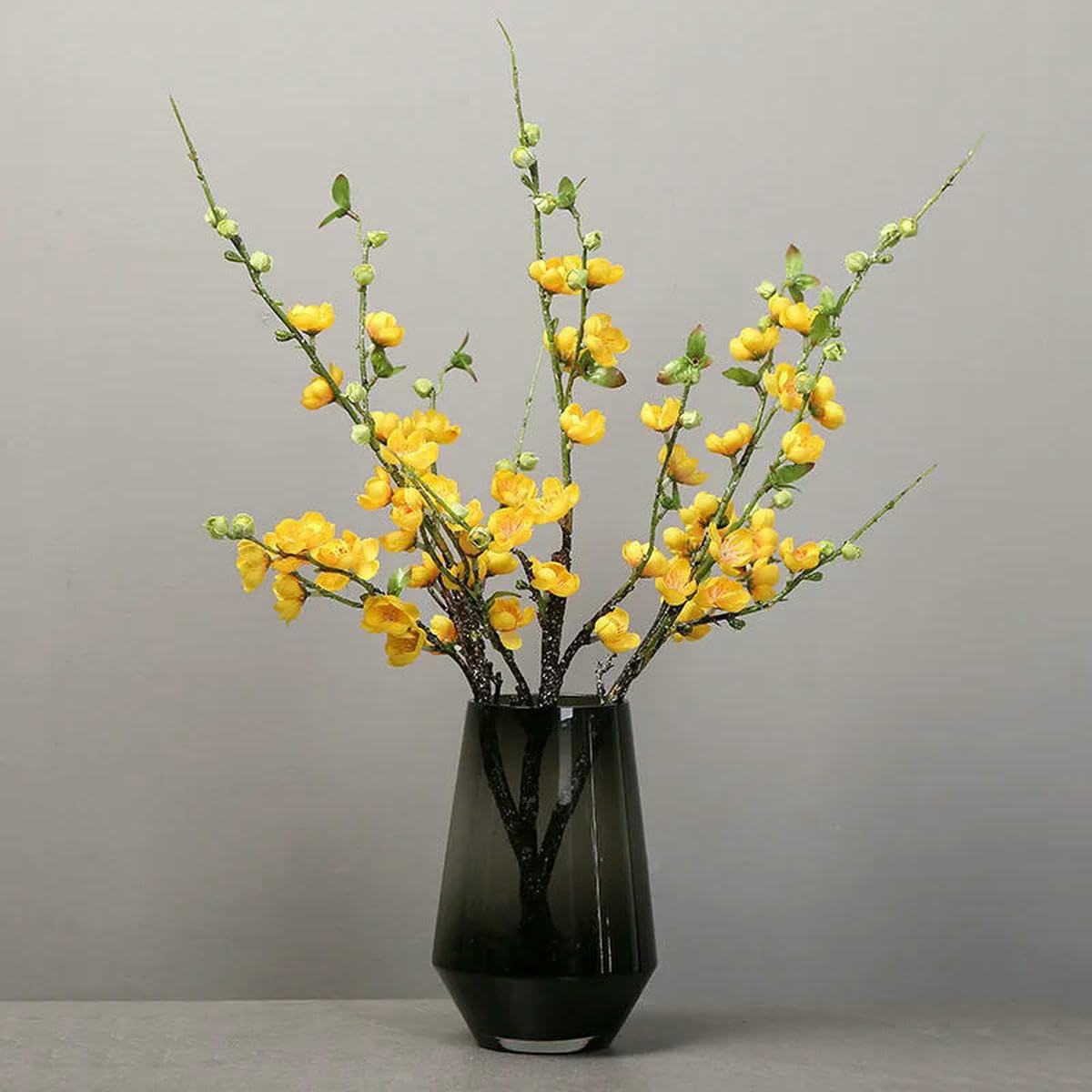 Ayhtud Yellow Artificial Cherry Blossom Flower Branches Silk Peach Spring For Wedding Decoration Plum Blossom Wedding Arrangement Accessories