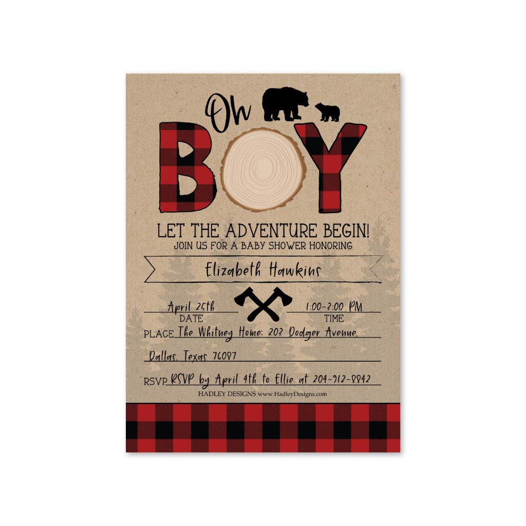 Amazon.com : 25 Lumberjack Bear Baby Shower Invitations, Sprinkle Invite  For Boy, Coed Rustic Gender Reveal Theme, Cute Woodland Adventure DIY Fill  or Write In Blank Printable Card, Animal Forest Party Supplies :