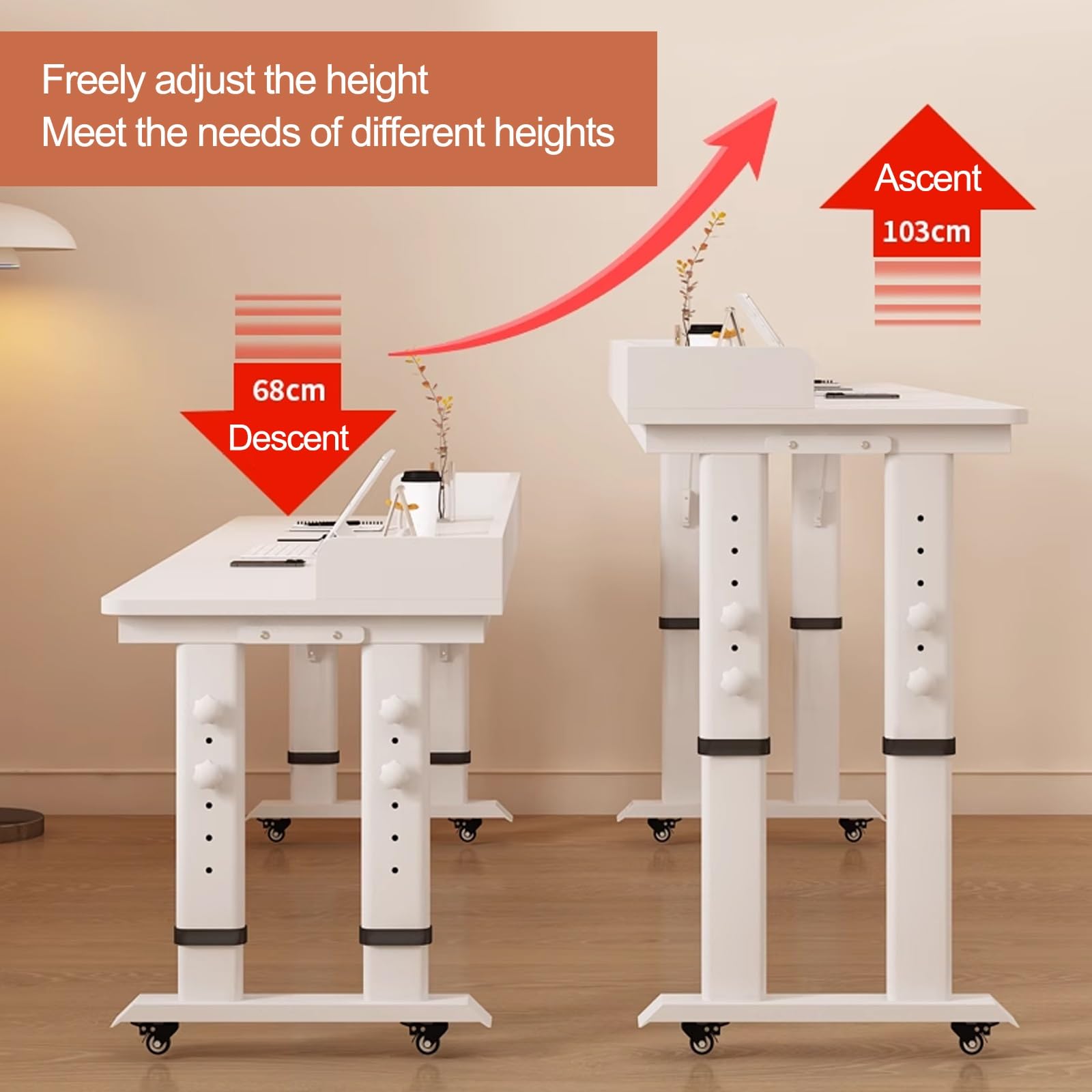 Bureau Mobile à Hauteur réglable pour Ordinateur Portable avec roulettes, pour Une Utilisation au Chevet du lit et à Domicile