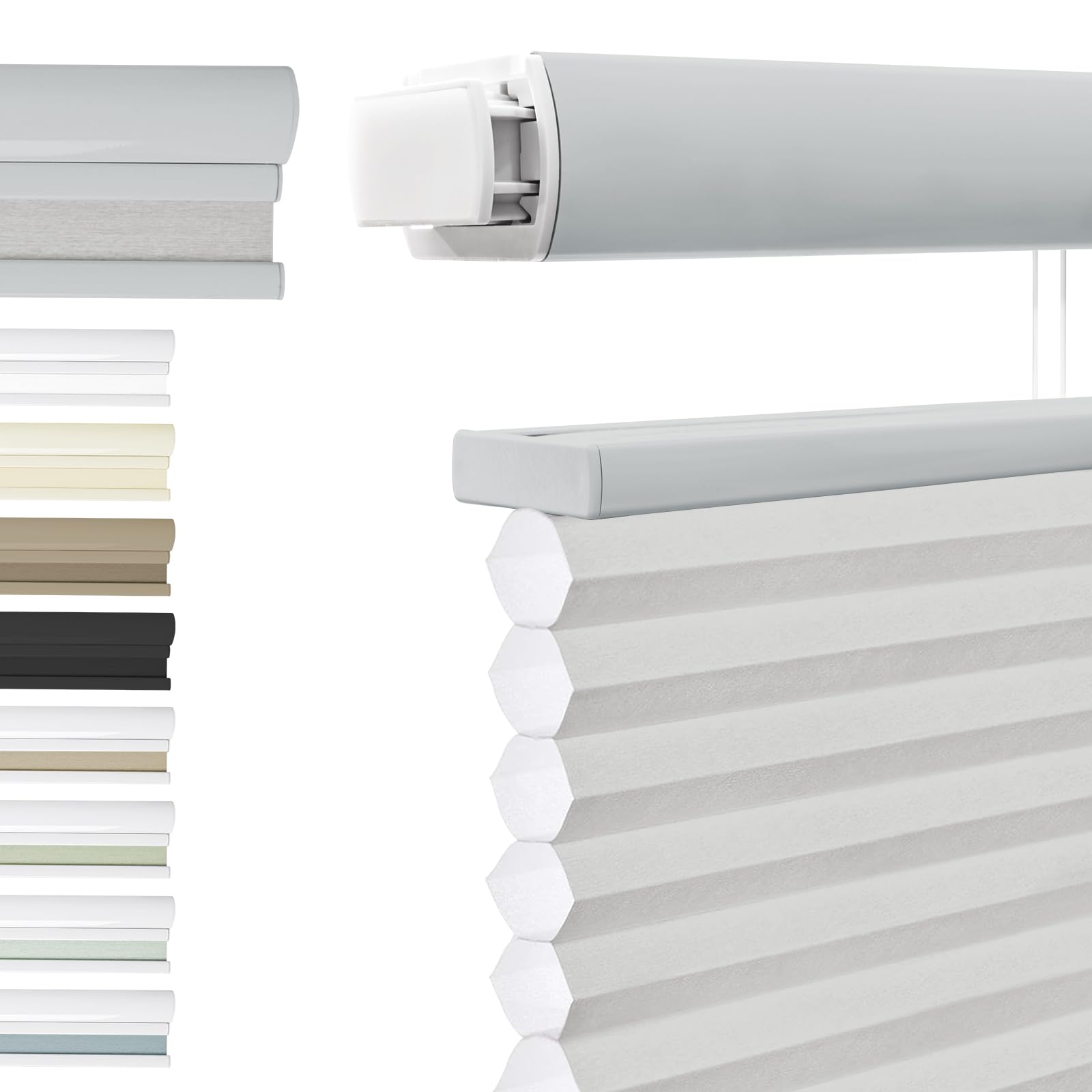 Luxevoir Panoramix Top Down Bottom Up Cellular Blinds No Drill No Tools Custom Cordless Honeycomb Shades for Window Privacy Blinds Window Treatment(Light Filtering Light Gray,197cm W x 120cm H)