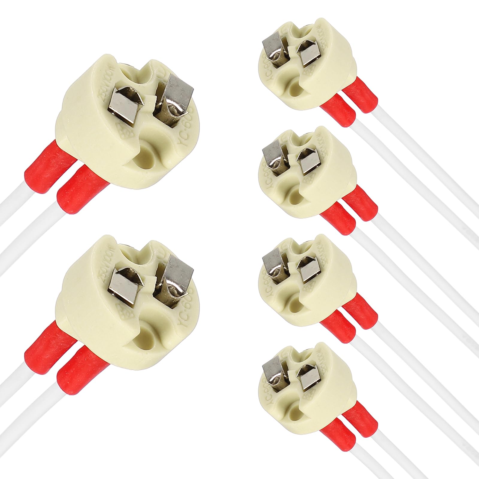 VIAPUICE G4 Bulb Socket, 6Inch 6Pcs - 250V Round Ceramic LED Halogen Lamp Light Bulb, White Base Connector for Halogen Bulbs, Multi-Type Replacement Socket for MR16/GU5.3 /MR11